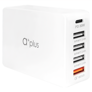 a plus 63W PD3.0 X QC3.0 5孔極速電源供應器, 全機種対応, 白色, 1個