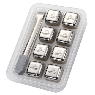 slunce 316不鏽鋼冰塊8入組，含夾子收納盒，食品級不鏽鋼冰鎮，重複使用環保冰塊, 1組