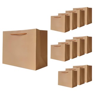 Leadhome 堅固耐用牛皮素色紙質購物袋, 12個, 棕色