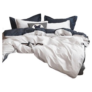 【foca】韓風設計100%精梳棉二件式薄枕套床包組-(單人)-純真年代(黑)