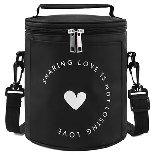 iSFun 簡單人生 牛津圓筒肩背保冷保溫便當包, 黑色, 1個