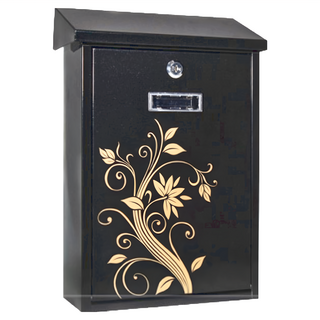 ARREGUI 上掀式印花烤漆信箱 附二支鑰匙螺絲 E5609 40 x 25 x 10cm, 黑底金花, 1個
