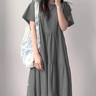 PANG PANG SHOP 短袖連身蛋糕裙, F, 深灰色