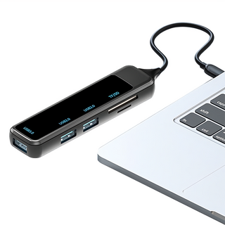 Type-C/USB 五合一多功能轉接頭 筆電傳輸轉接器 集線器 TF/SD/USB2.0/USB3.0, 黑色, 1個