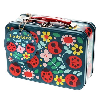 Rex LONDON 手提式文具專用鐵盒 家庭置物盒 不鏽鋼, 瓢蟲花朵, 1個