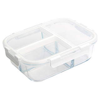 Glass Dew 耐熱玻璃方形3格便當盒, 1.5L, 1個