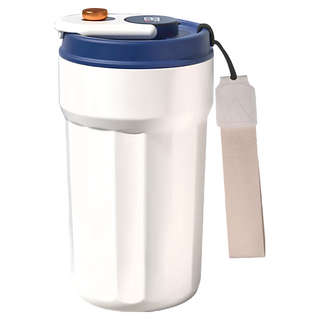 測溫316不鏽鋼陶瓷內膽保溫咖啡杯 450ml, 藍色, 1個