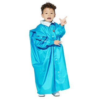 TDN RACING 小揹兒童背包雨衣, 拆卸式雨帽, 雙層後背包空間, 雙重防水, 防風袖口, 高係數反光條, 附贈收納袋, S, 多拉藍