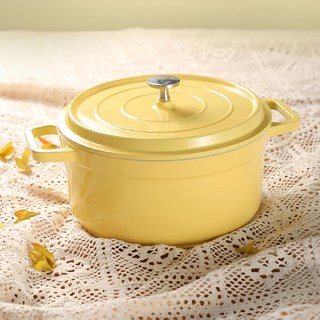 HONDONI 日式琺瑯鍋 24cm 雙耳設計 導熱均勻 保溫效果佳, 1個, 小鵝黃
