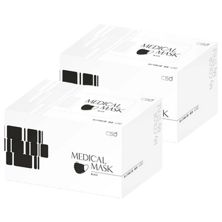 CSD 中衛 成人平面醫療口罩, 酷黑色, 2盒, 50片