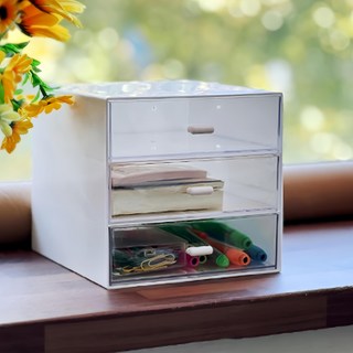 Nextbrown 3層透明抽屜方形收納櫃 RK 632 白色 桌面收納好幫手, 1個
