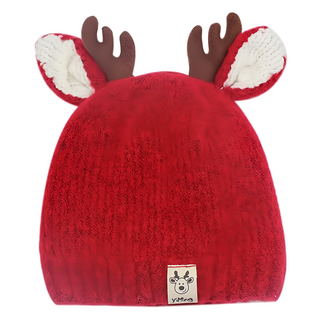Kori Deer 可莉鹿 麋鹿角 嬰兒童秋冬加厚針織毛線帽, 紅色, 帽圍：38~50cm