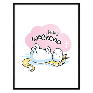 獨角獸 Finally Weekend 圖案裝飾畫, 59.4 x 42cm, 黑色