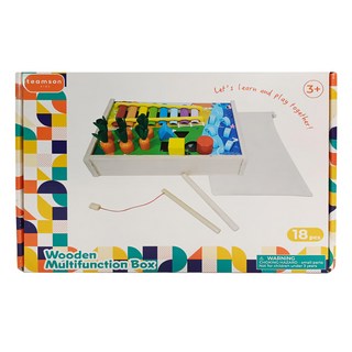 TEAMSON 木製釣魚四合一玩具盒組，18件組, 混合顏色, 1組