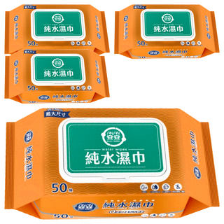 安安 純水濕巾加蓋 50張 (量販包) 嬰兒濕巾, 1入, 4包