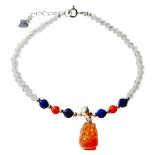 金典草莓貔貅水晶純銀手鍊, 台灣製造, Multi-color, 手圍14cm以上