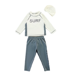 兄妹長袖防曬泳衣套裝 SURF, 2XL, 米色 + 灰黑色