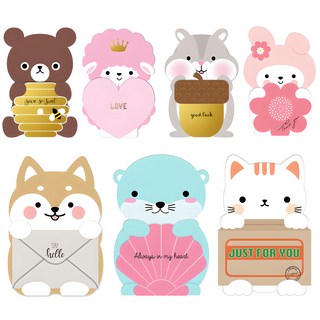 Maumdama 可愛動物折疊明信片卡片組 (7款卡片+7個信封), 多色, 7組