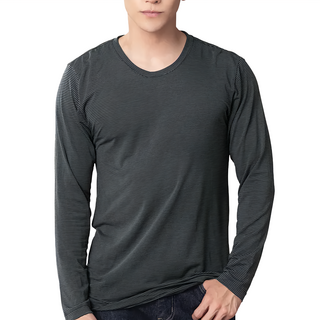 GIAT 吉亞特 男款恆溫吸濕發熱衣 圓領, XXL, 灰藍條