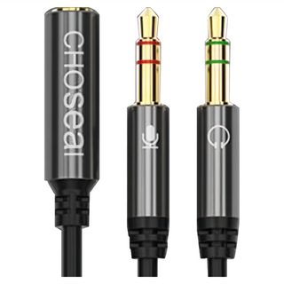 CHOseal 秋葉原 3.5mm 母對公電腦耳機麥克風音源轉接線 二合一轉接線, QS3502A, 黑色系, 1條