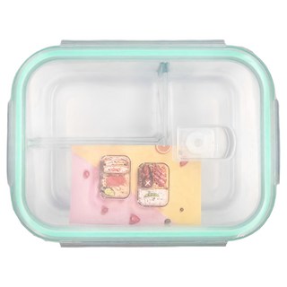 玻璃保鮮盒 長方形三格, 1040ML, 1個