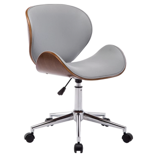 E-home 賽多納可調式曲木電腦椅, 防水PU皮, 透氣親膚, 美國A級氣壓棒, 電鍍金屬五爪腳, 51.5 x 51.5 x 79-91cm, 灰色