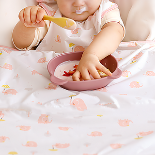 babyclo 多功能防水無袖圍兜, 可拆式兒童餐椅圍兜, 寬窄調節, 粉色大象款, 1個