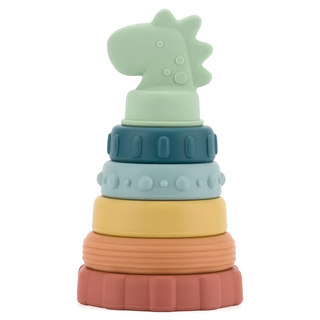 Itzy Ritzy 固齒咬咬疊疊樂 食品級矽膠 美國設計/中國製造 3個月以上, 咬咬疊疊樂, 俏皮恐龍 多色, 1組