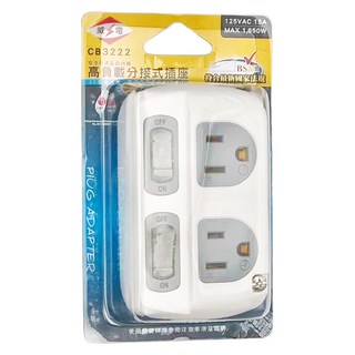 WeiTien 威電 高負載2插分接器，3孔插座, 125VAC 15A 最大1650W, 10.2cm, 顏色隨機, 1個
