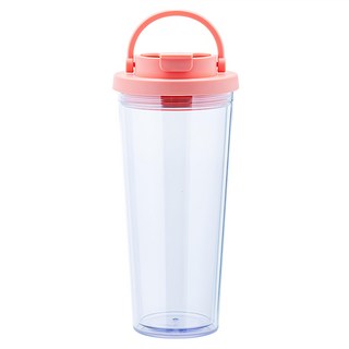 cook power 鍋寶 晶透雙層吸管杯 附吸管 + 吸管刷, 蜜桃粉, 700ml, 1個