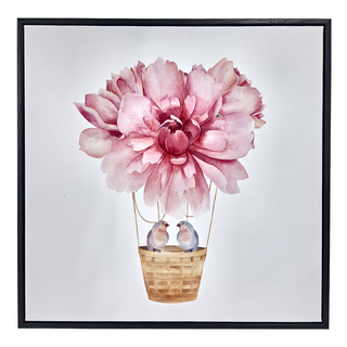 幸福起飛 牡丹畫作 黑框 40x40cm, 黑色