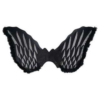 摩達客 COSPLAY派對變裝扮 大天使翅膀道具 黑色 絲襪布 羽毛 展開長56x寬100 cm, 1個