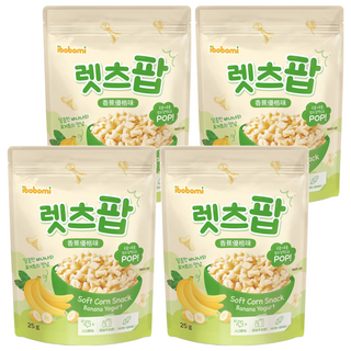 ibobomi 玉米花 寶寶米餅 韓國零食, 香蕉優格味, 25g, 4包