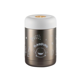 PiYOPiYO 黃色小鴨 不鏽鋼保溫食物罐 380ml SUS 304不鏽鋼 雙層真空 保溫保冷, 銀色, 1個