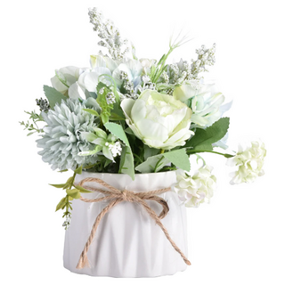 éclat 人造北歐ins風迷你療癒陶瓷麻繩小盆栽 兔耳綠牡丹 桌面裝飾 清新 增添生活品味, 1個