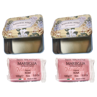 康汰 甘油馬賽皂，玫瑰香，100g，鐵盒裝，義大利製, 2個
