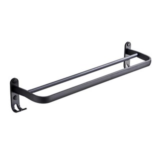 超級工廠 浴室毛巾架 雙桿 40cm 黑色 簡約設計, 1個