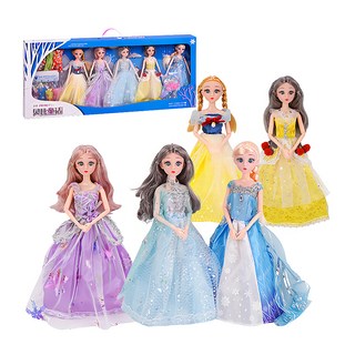 冰雪魔法公主娃娃 Set 5件 精緻細膩 靈活關節設計 附8套小禮服, 顏色隨機, 1組