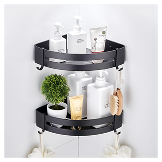 The Look GROCERIES STORAGE 扇形免鑽孔浴廁置物架, 太空鋁材質, 超輕量, 28 x 5.5 x 21cm, 黑色, 1個