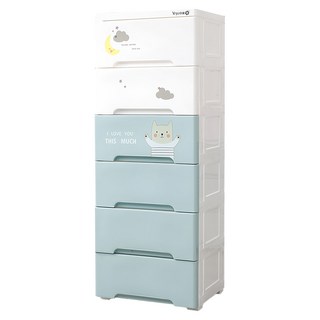 Yeya 也雅 38面寬童趣風6層抽屜收納櫃, 童心未泯/粉藍色, 1個