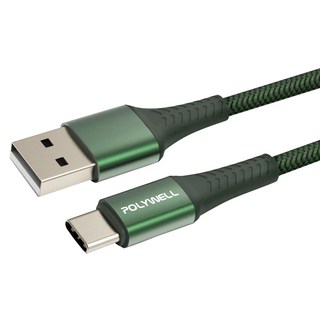 POLYWELL 寶利威爾 USB To Type-C 編織充電線 適用安卓手機 行動電源 PW15-W45-A347, 0.5m, 綠色, 1條