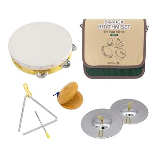 Samick 三益樂器 音樂學習節奏樂器組 SR-2/G 鈴鼓 + 三角鐵 + 響板 + 鑼 + 收納盒 兒童音樂啟蒙, 1組, 黃色