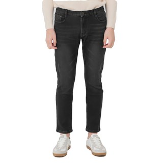 CARET 男款高彈力牛仔褲 內裏絨刷毛 縮口長褲設計, 30, 黑色