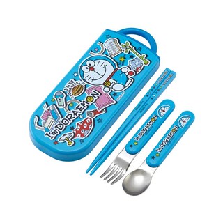 Skater 抗菌兒童3合1餐具組, 哆啦A夢, 兒童湯匙 + 兒童筷子 + 兒童叉子 + 收納盒, 1組