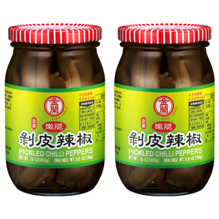 金蘭 剝皮辣椒, 特殊溫控脫皮技術, 清脆口感, 加水升級美味高湯, 450g, 2罐