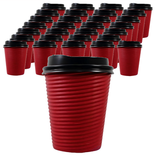 12oz紅色瓦楞不燙杯 - 咖啡廳、飲料店適用, 25個, 20條