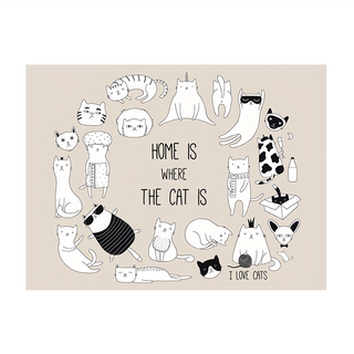 24mama 掛畫 單聯式 可愛 動物 塗鴉 愛貓人士 睡覺 面膜 睫毛 帽 圍巾 泳裝 無框畫 時鐘掛畫-家就是貓所在的地方, 40 x 30cm