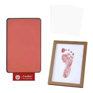 不髒手寵物嬰兒手印足跡印台組, 附紙卡x2+相框, 環保油墨, 粉色, 大 12 x 7.8cm, 1組