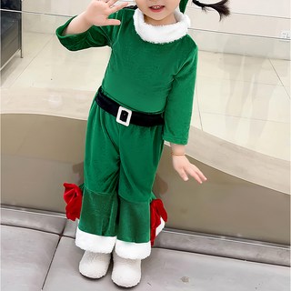 愛北鼻 女童聖誕節服裝 女童 小喇叭套裝-綠色【送帽子】 聖誕派對服裝, 1入, 120碼(效期可用)