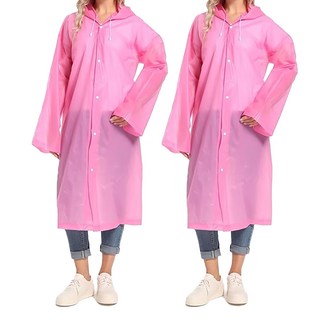 小明村長 EVA 雨衣 成人 粉色時尚 雨具防護 2件組, 1組